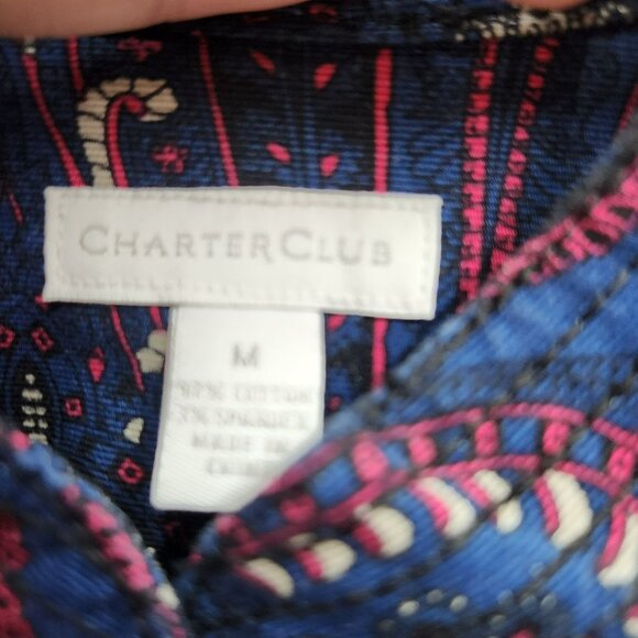 Charter Club Womens Paisley Print Button-Up Jacket M Cotton/Spandex Blue/Red Mac - Picture 3 of 6